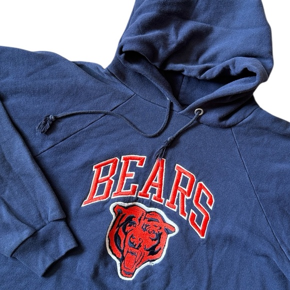 VTG Champion Chicago Bears Embroidered Hoodie Sweatshirt NFL Navy Blue Orange XL - Picture 1 of 12